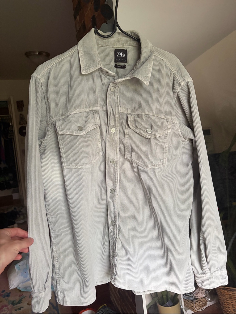 Zara Men's Light Gray Corduroy Shirt Jacket